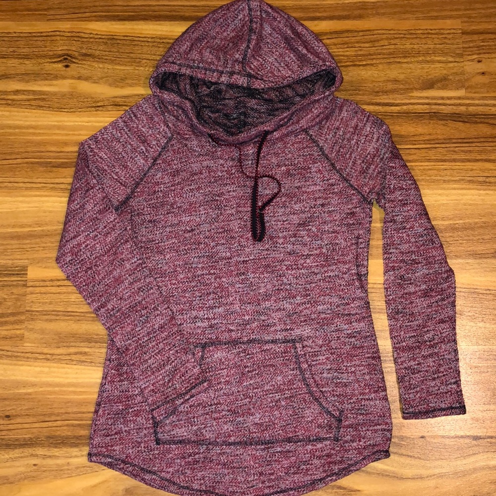 Long sleeved tunic with funnel neck/hood